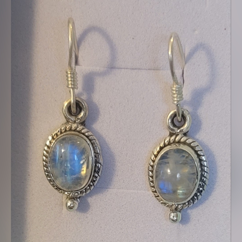 .925 Moonstone Hook Dangle Earrings - image 2